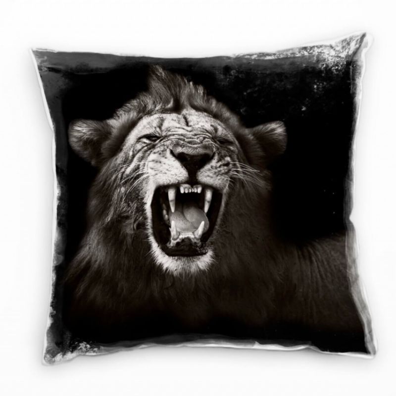 Tiere, Löwe, schwarz, grau, künstlerische Fotografie Deko Kissen 40x40cm für Couch Sofa Lounge Zierk