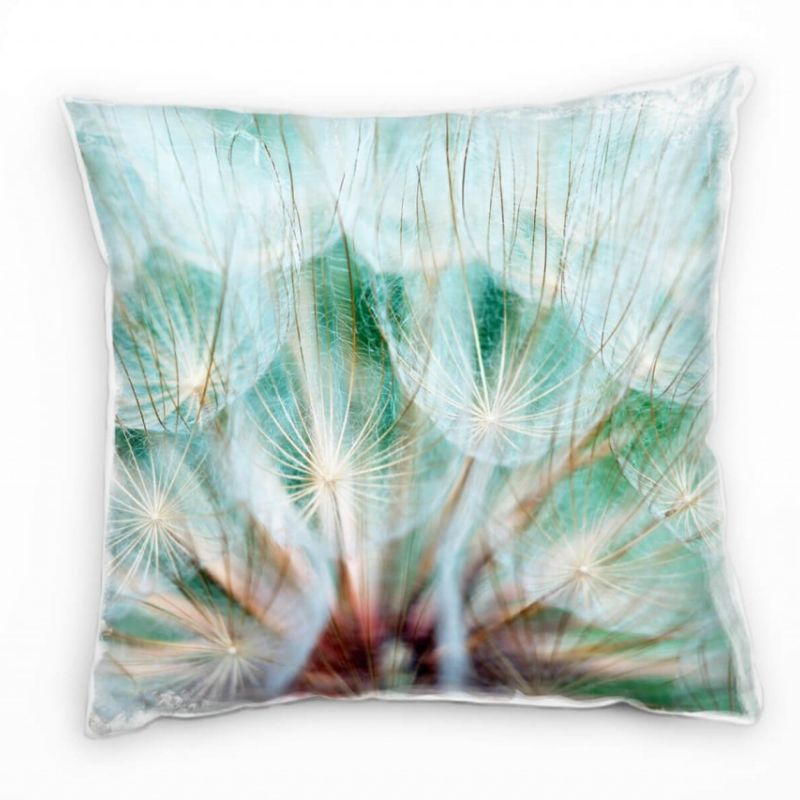 Macro, Blumen, Pusteblume, grau, türkis Deko Kissen 40x40cm für Couch Sofa Lounge Zierkissen