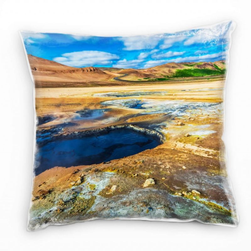 Landschaft, Island, braun, blau, grün Deko Kissen 40x40cm für Couch Sofa Lounge Zierkissen