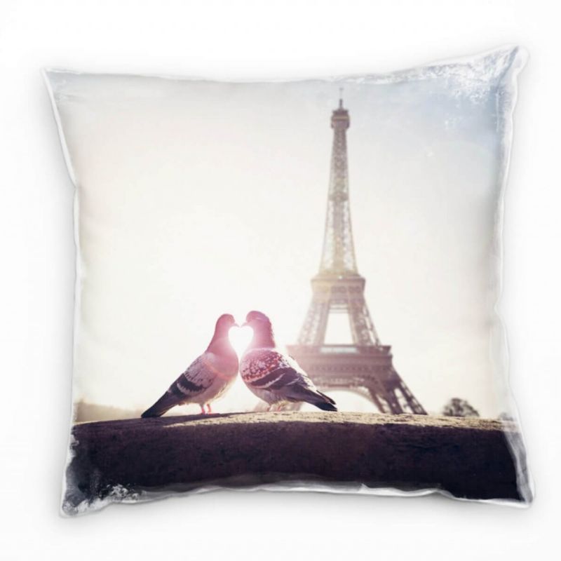 Tiere, küssende Tauben, Eiffelturm, Paris, grau Deko Kissen 40x40cm für Couch Sofa Lounge Zierkissen