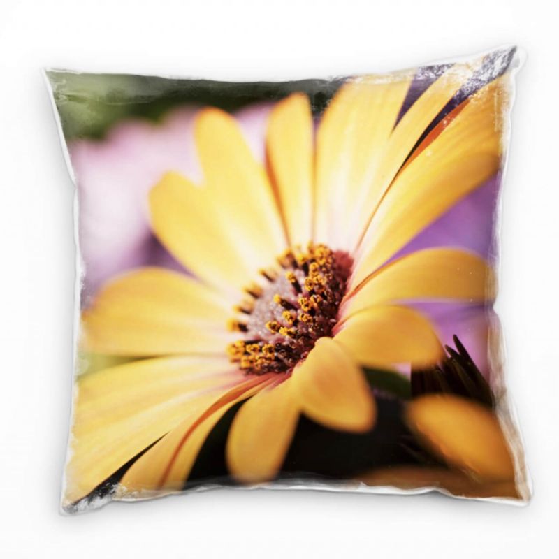 Macro, Blumen, Blüte, gelb, lila Deko Kissen 40x40cm für Couch Sofa Lounge Zierkissen