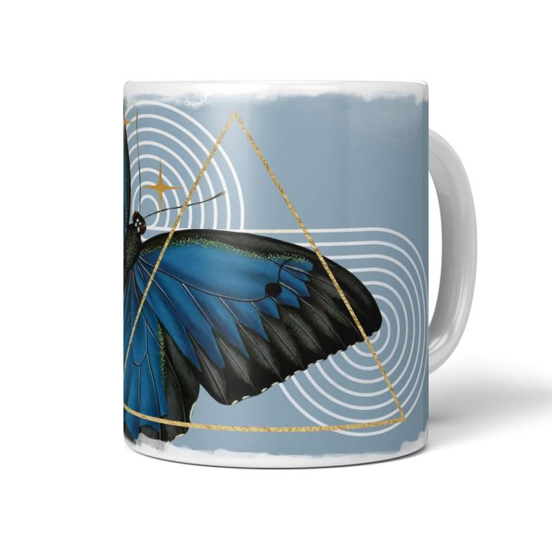 Dekorative Tasse mit schönem Motiv blauer Schmetterling einzigartiges Design goldenen Elemente