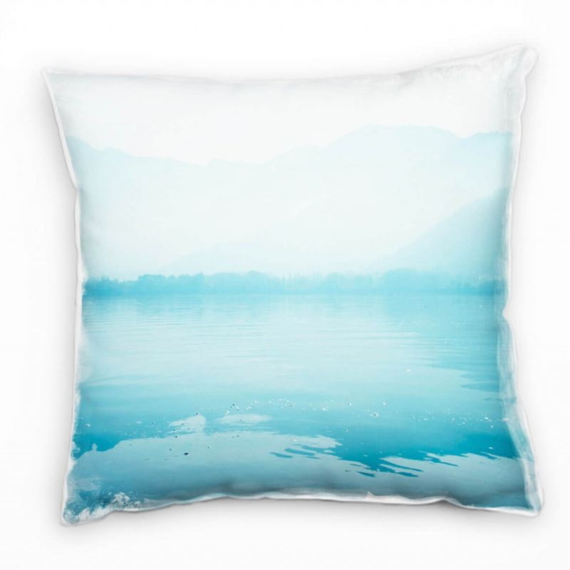 Seen, blau, Wald, Berge, Dunst, glatte Oberfläche  Deko Kissen 40x40cm für Couch Sofa Lounge Zierkis