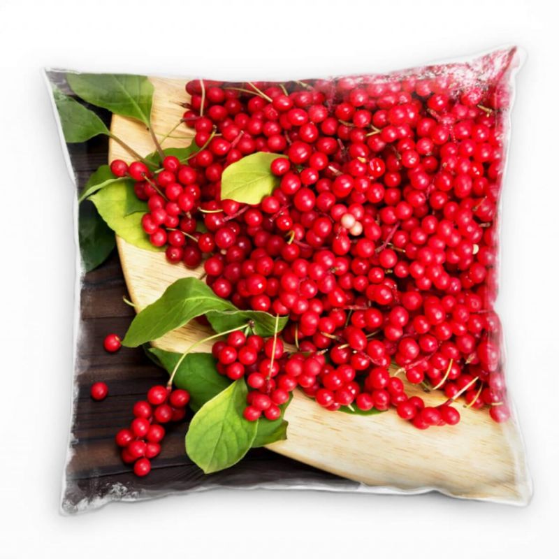 künstlerische Fotografie, Beeren, rot, grün, braun Deko Kissen 40x40cm für Couch Sofa Lounge Zierkis