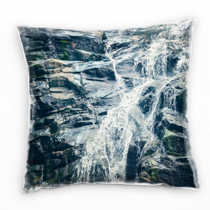 Natur, Wasserfall, Sri Lanka, Felsen, grün, grau Deko Kissen 40x40cm für Couch Sofa Lounge Zierkisse