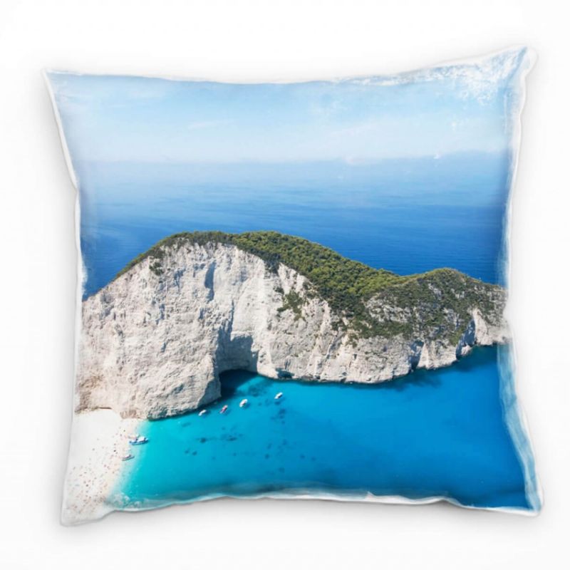 Meer, blau, creme, grün, Navagio Strand Deko Kissen 40x40cm für Couch Sofa Lounge Zierkissen