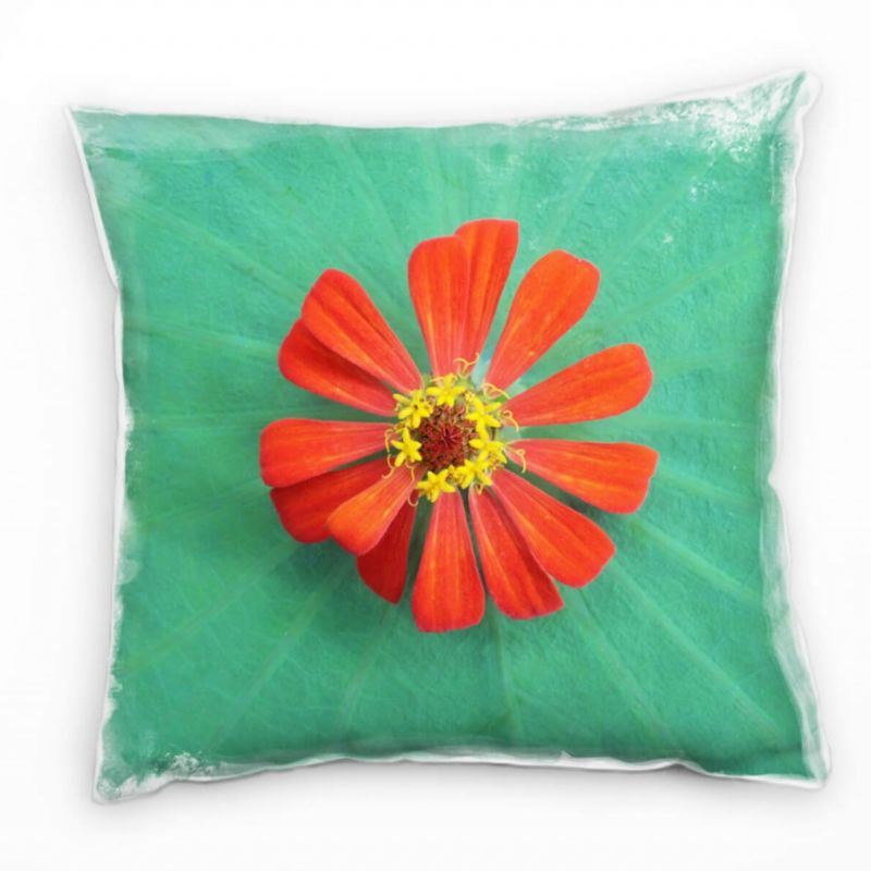 Blumen grün, rot, Blume auf einem Lotusblatt Deko Kissen 40x40cm für Couch Sofa Lounge Zierkissen