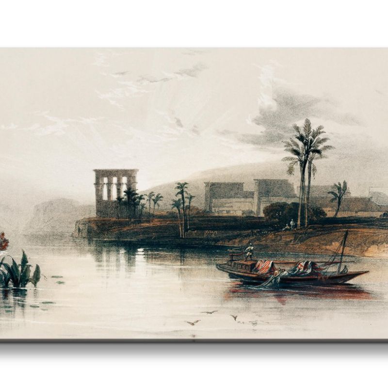 Remaster 120x60cm Nil Fluss Boot Ägypten Palmen schöne Illustration Kunstvoll