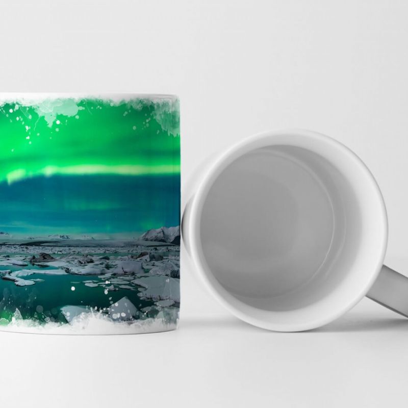 Tasse Geschenk Landschaftsfotografie – Nordlicht bei der Gletscherlagune Jokulsarlon Island.