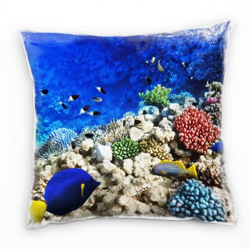 Strand und Meer, Fische, gelb, blau, rot, braun Deko Kissen 40x40cm für Couch Sofa Lounge Zierkissen