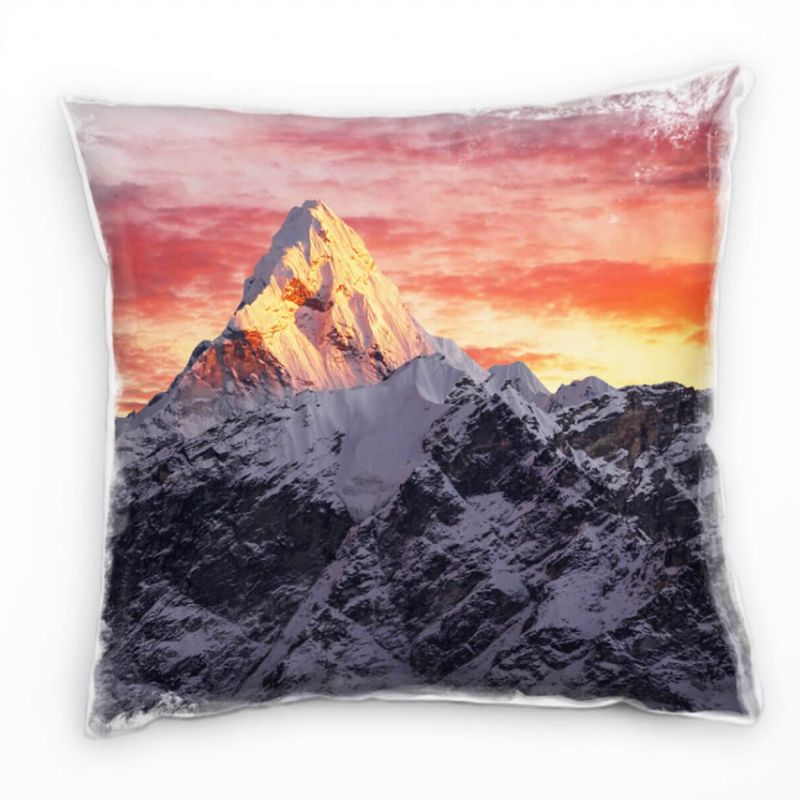 Landschaft, grau, gelb, rot, schneebedeckter Berg Deko Kissen 40x40cm für Couch Sofa Lounge Zierkiss