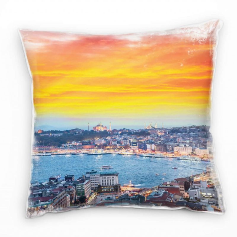 City, Istanbul, Sonnenuntergang, blau, orange Deko Kissen 40x40cm für Couch Sofa Lounge Zierkissen