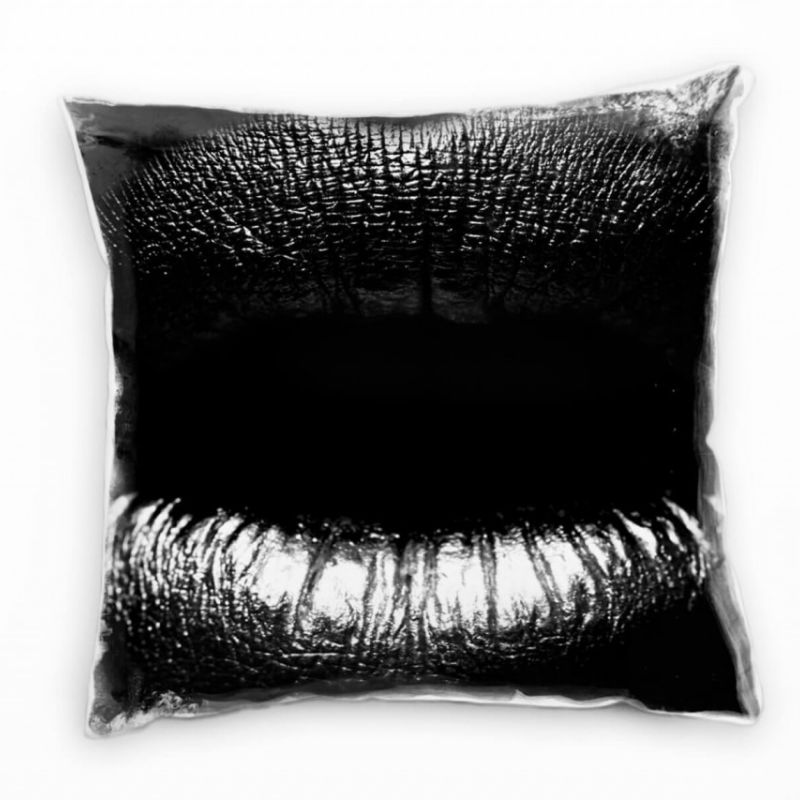 Macro, Lippen, Reflexion, schwarz, grau Deko Kissen 40x40cm für Couch Sofa Lounge Zierkissen