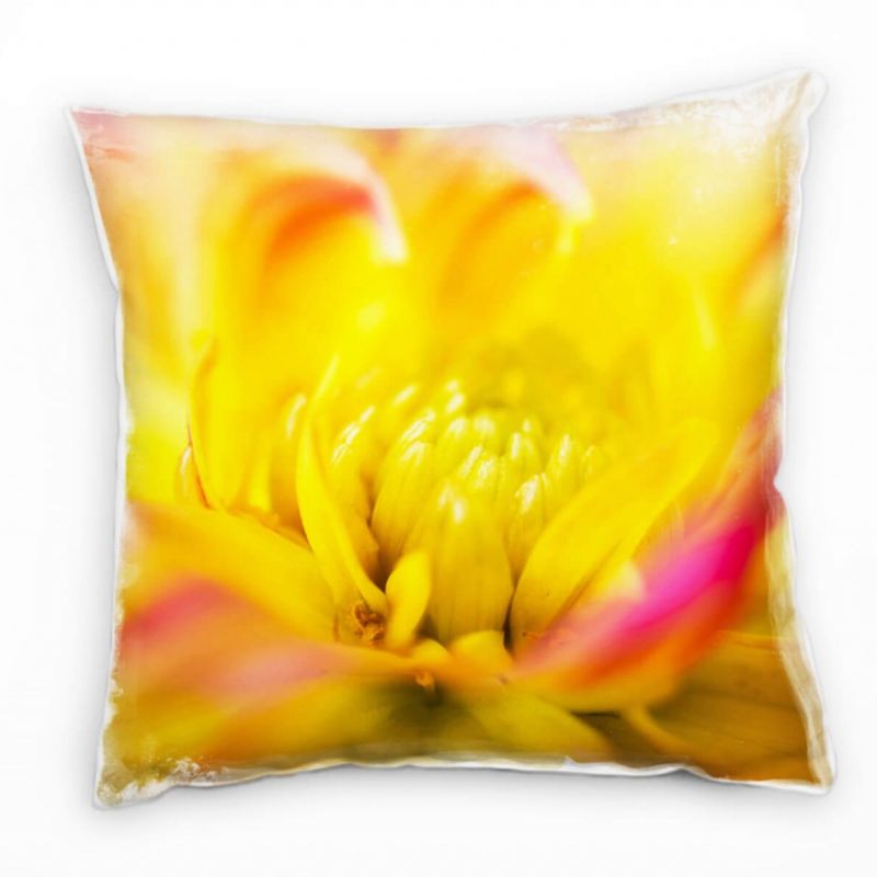 Macro, Blumen, Dahlie, pink, gelb Deko Kissen 40x40cm für Couch Sofa Lounge Zierkissen