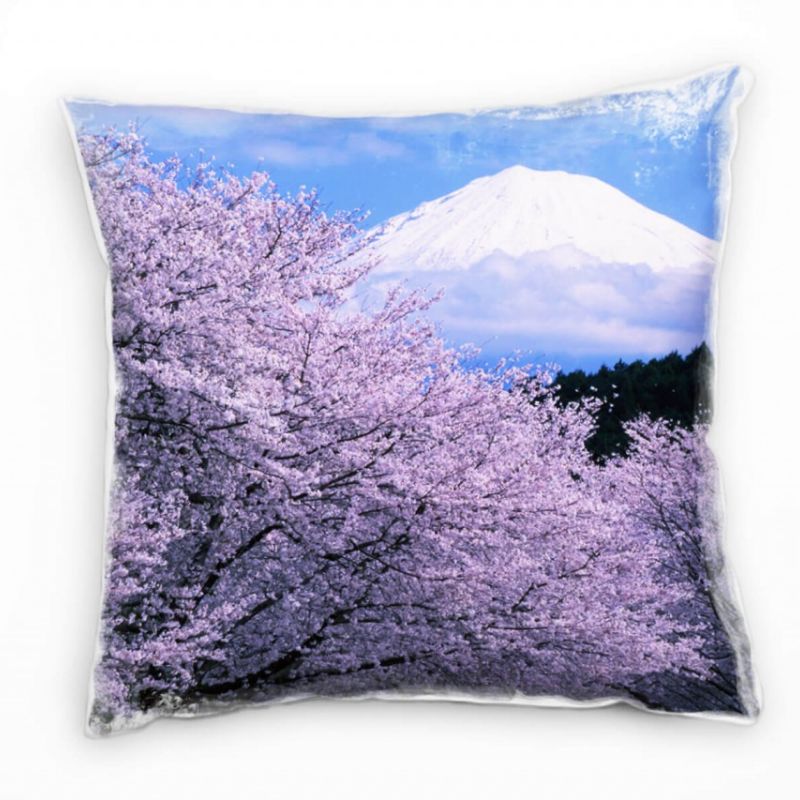 Landschaft, rosa, blau, Kirschblüte, Berg Fuji, Deko Kissen 40x40cm für Couch Sofa Lounge Zierkissen