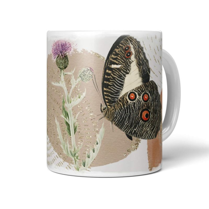 Dekorative Tasse mit schönem Motiv Schmetterling Vintage schönem Design Gold Beige