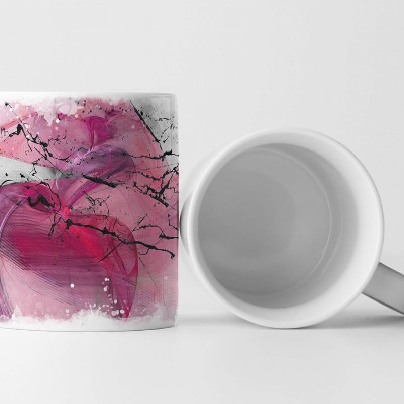 Tasse Geschenk magenta, rosa, schwarze Schrift, blumig