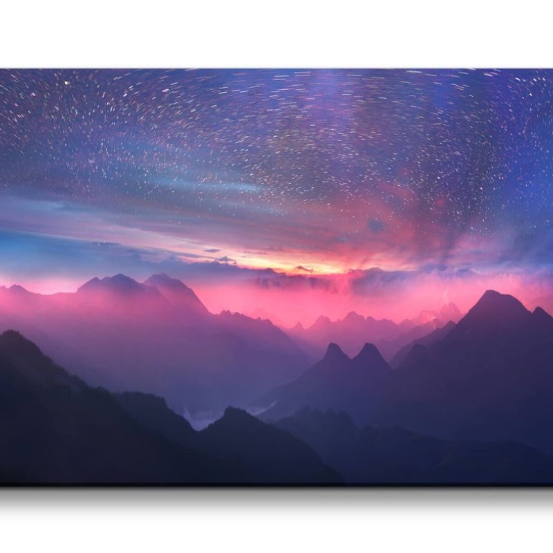 Leinwandbild 120x60cm Berge Berggipfel Sternenhimmel Wunderschön Sterne Astrofotografie