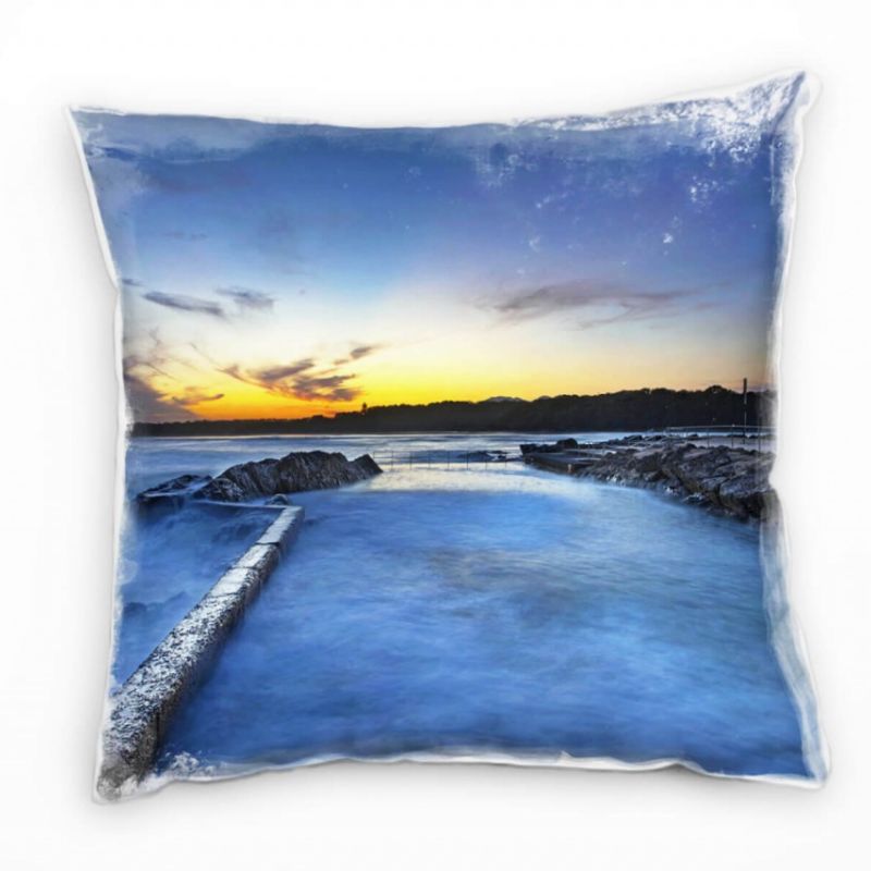 Strand und Meer, Dämmerung, blau, gelb Deko Kissen 40x40cm für Couch Sofa Lounge Zierkissen