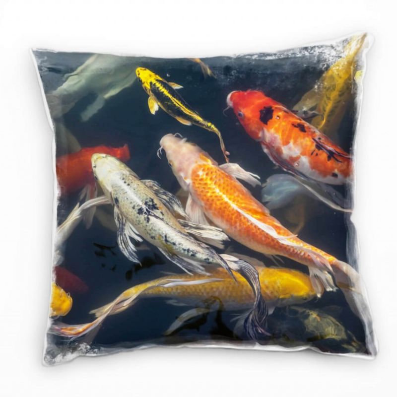 Tiere, Karpfen, Wasser, gelb, rot, weiß, orange Deko Kissen 40x40cm für Couch Sofa Lounge Zierkissen