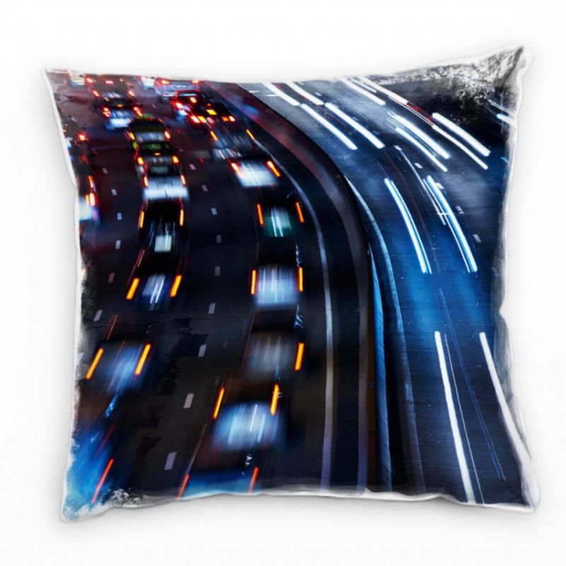 Urban und City, blau, Lichtlinien, Autos, Nacht Deko Kissen 40x40cm für Couch Sofa Lounge Zierkissen