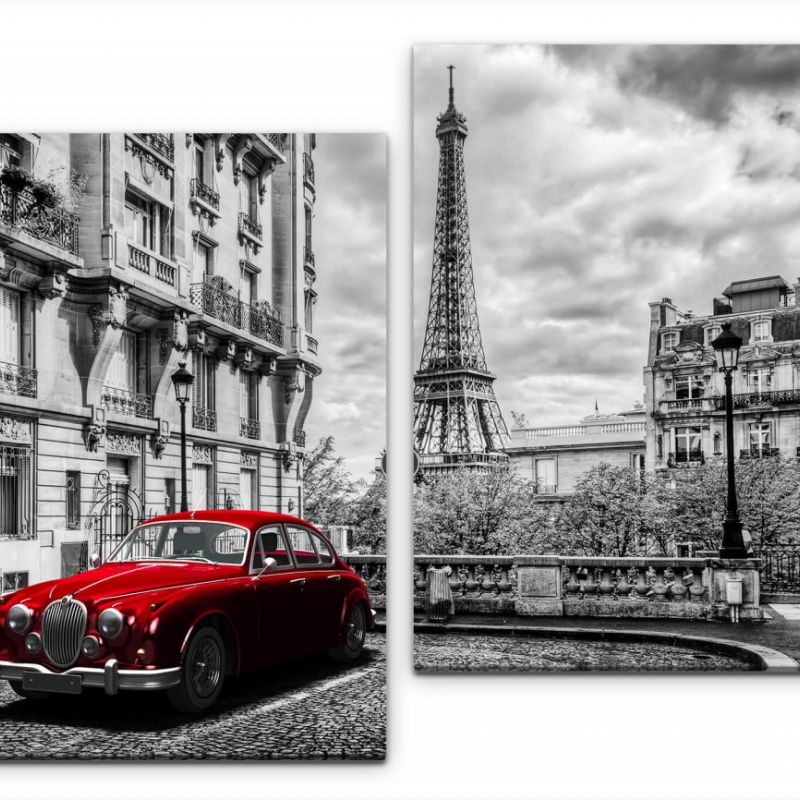 Retro rotes Auto in Paris Wandbild in verschiedenen Größen