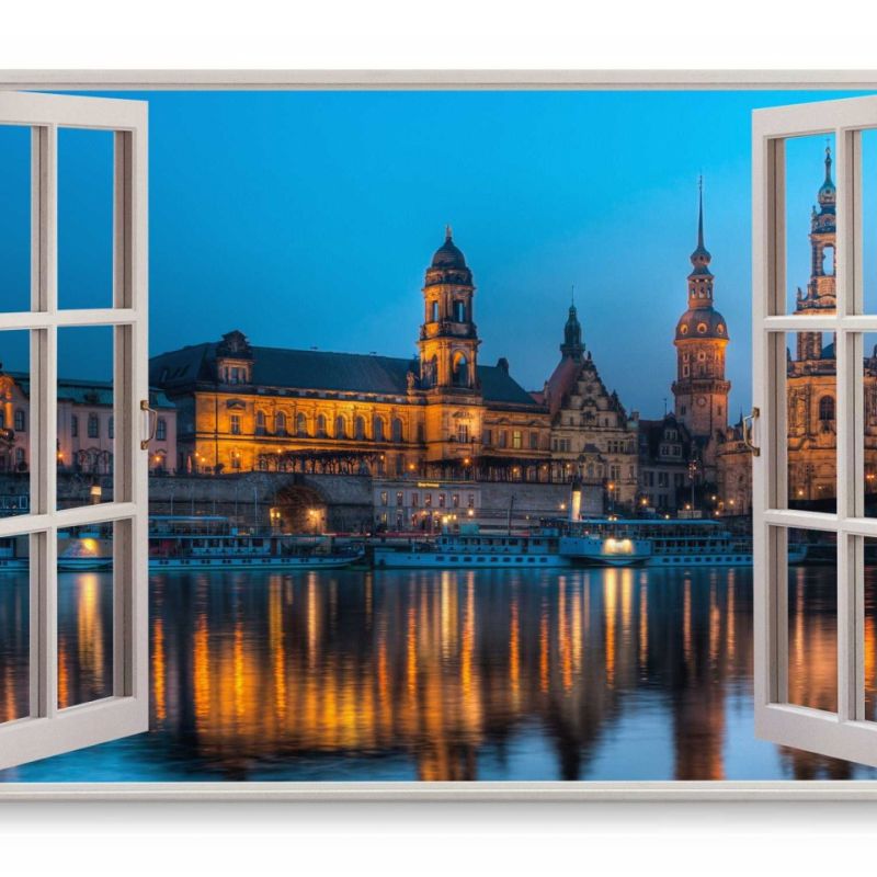 Wandbild 120x80cm Fensterbild Dresden Elba Historisch Deutschland Schloss