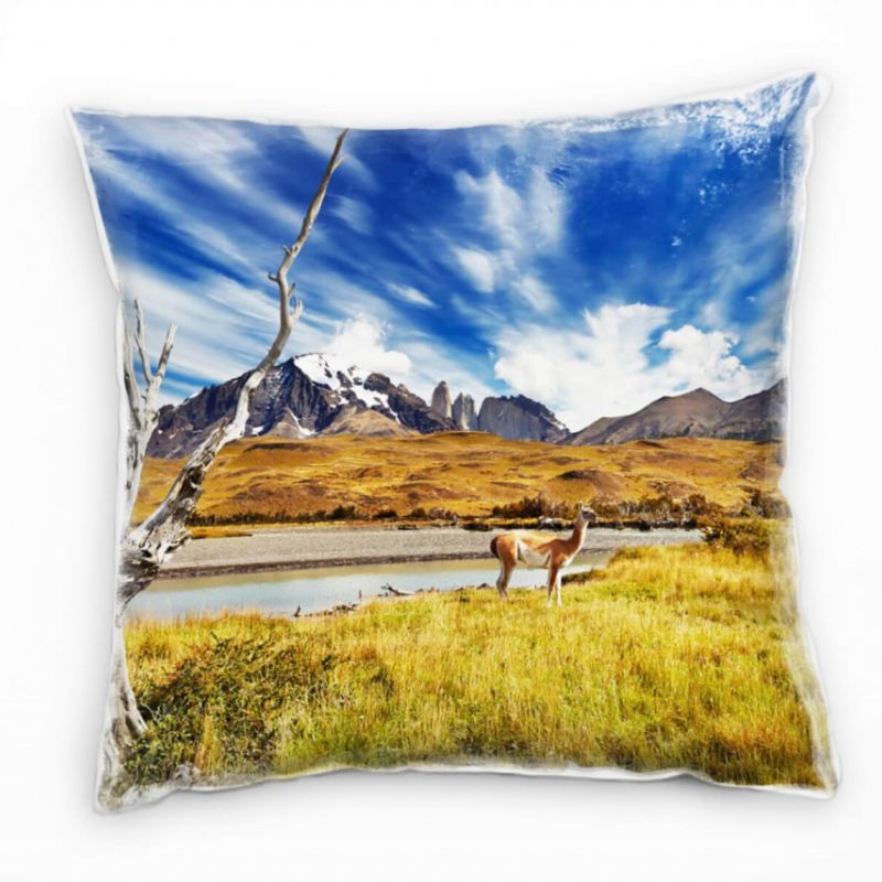 Landschaft, Tiere, grün, blau, Chile Deko Kissen 40x40cm für Couch Sofa Lounge Zierkissen