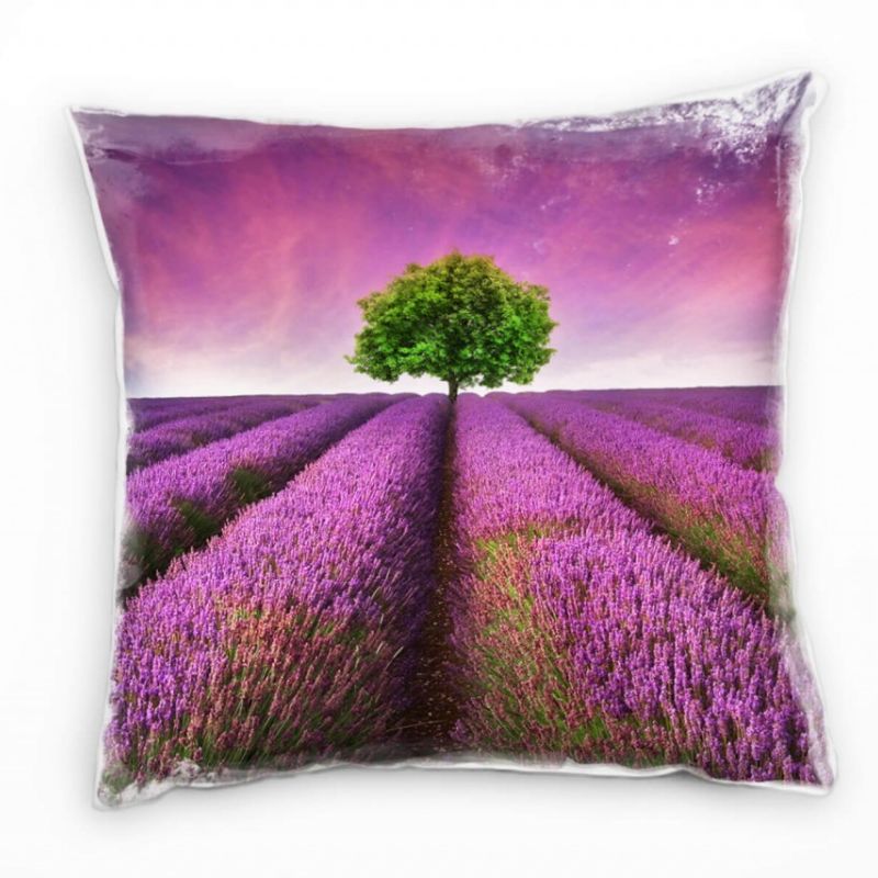 Landschaft, Blumen, lila, grün, Lavendelfeld Deko Kissen 40x40cm für Couch Sofa Lounge Zierkissen