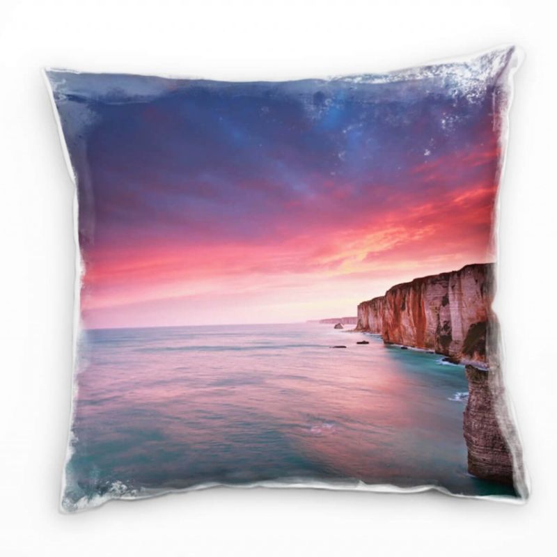 Strand und Meer, Klippen, Sonnenuntergang, rot Deko Kissen 40x40cm für Couch Sofa Lounge Zierkissen