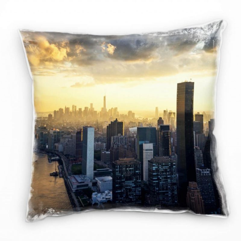 City, New York, Manhattan, Sonnenuntergang, gelb Deko Kissen 40x40cm für Couch Sofa Lounge Zierkisse