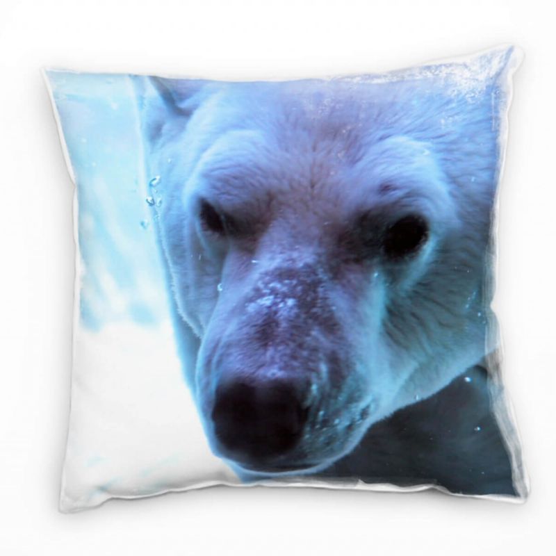 Tiere, Macro, Winter, Eisbär, blau, weiß, Gefahr Deko Kissen 40x40cm für Couch Sofa Lounge Zierkisse