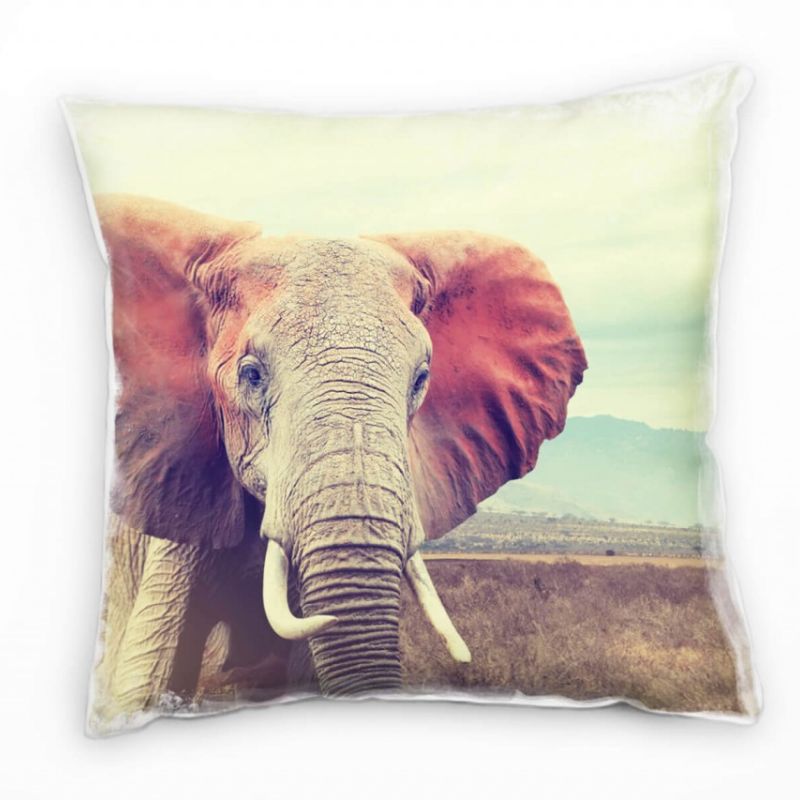 Tiere, Elefant, Afrika, Savanne, grau, blau, braun Deko Kissen 40x40cm für Couch Sofa Lounge Zierkis