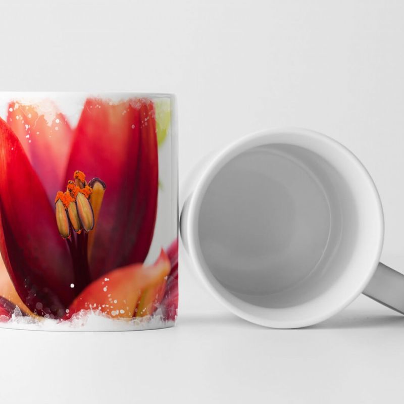 Tasse Geschenk Naturfotografie – rote Lilie vor weißem Hintergrund