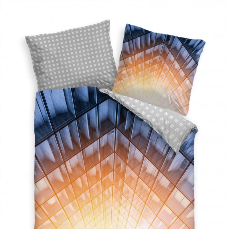 Abstrakt Fassade Sonne Blau Gelb Bettwäsche Set 135×200 cm + 80x80cm  Atmungsaktiv