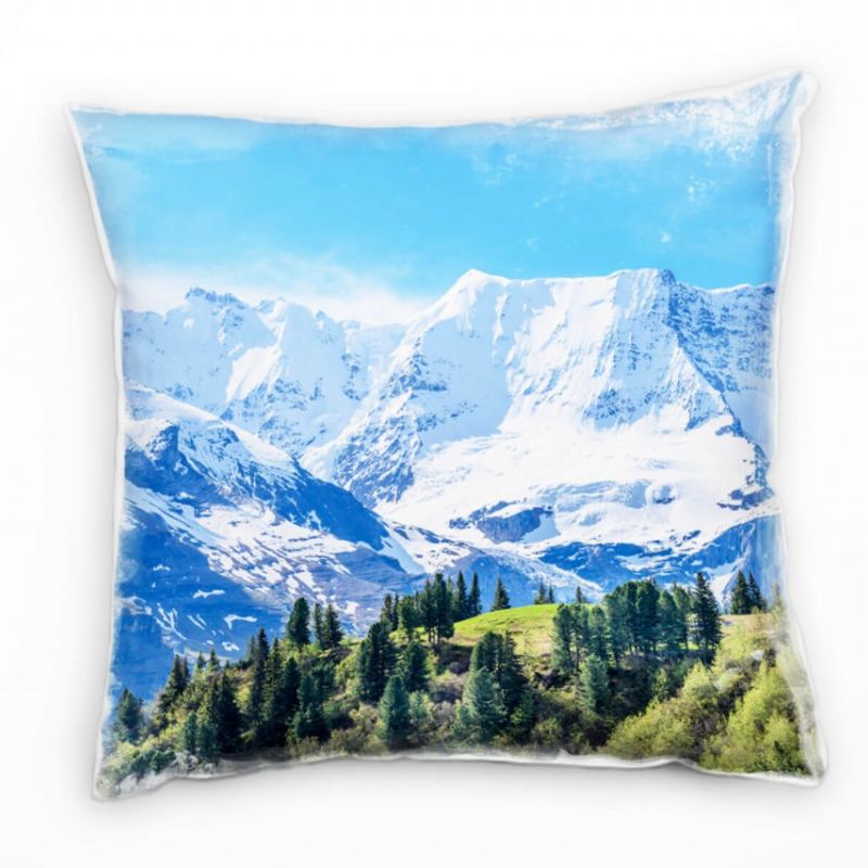 Natur, schneebedeckte Berge, blau, grün Deko Kissen 40x40cm für Couch Sofa Lounge Zierkissen