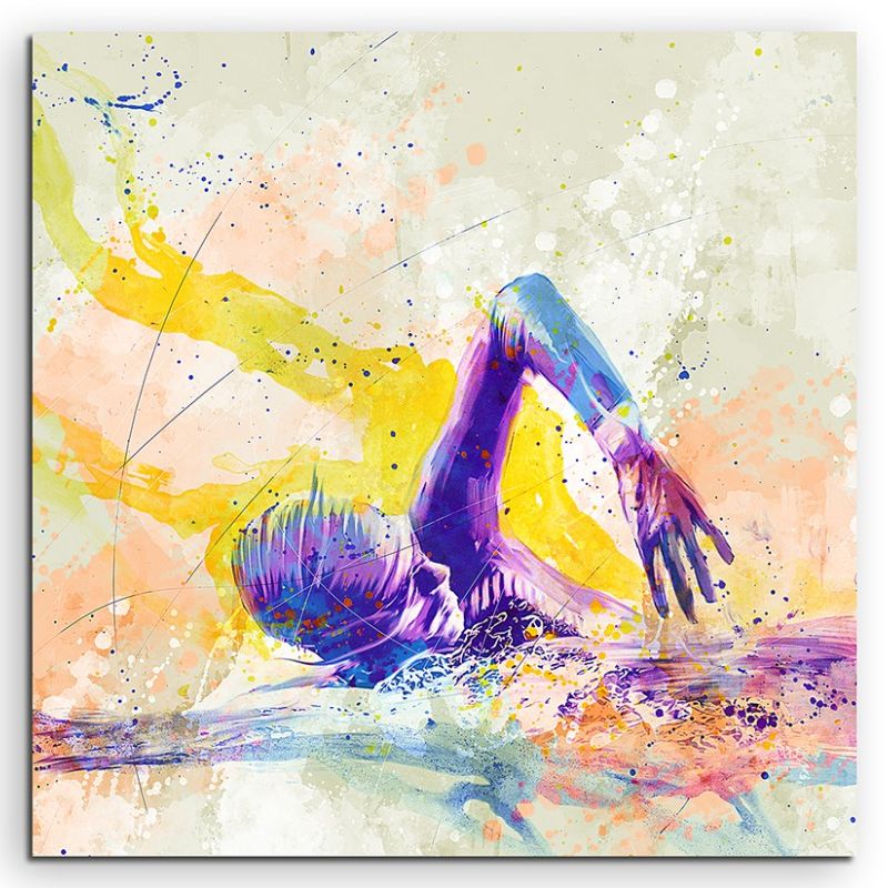 Schwimmen III 60x60cm Aquarell Art Leinwandbild