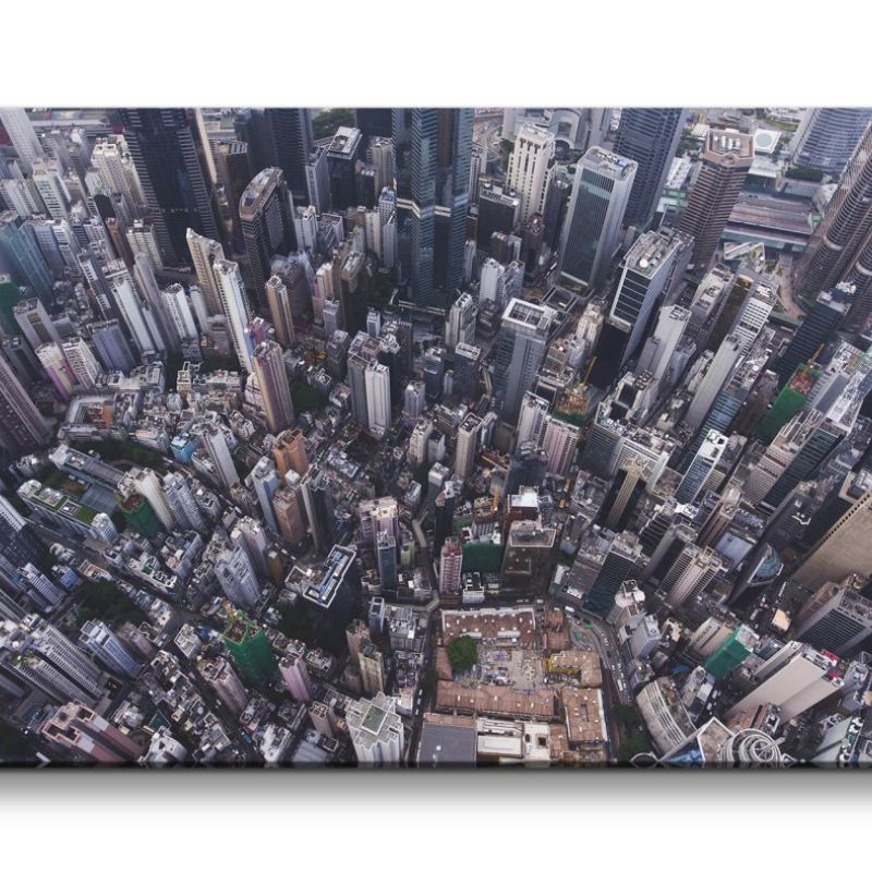 Leinwandbild 120x60cm Big City Hong Kong Wolkenkratzer Drohne Hochhäuser