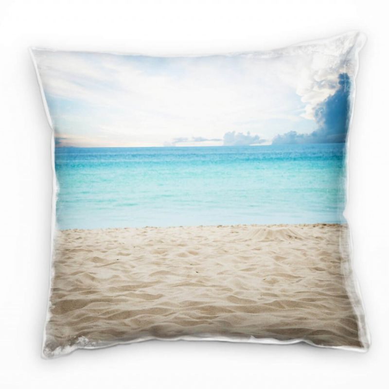 Strand und Meer, beige, türkis, Wolken Deko Kissen 40x40cm für Couch Sofa Lounge Zierkissen