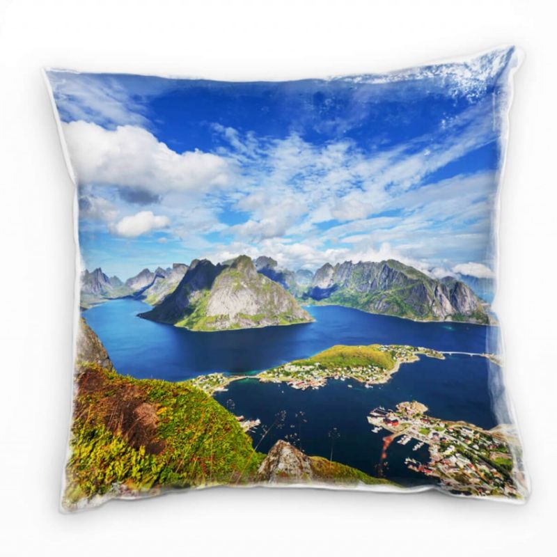 Landschaft, blau, braun, Berge, Norwegen   Deko Kissen 40x40cm für Couch Sofa Lounge Zierkissen