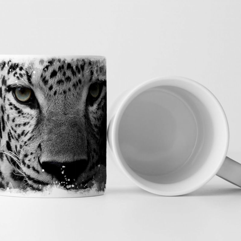 Tasse Geschenk Tierfotografie – Porträt eines Leoparden schwarz weiß