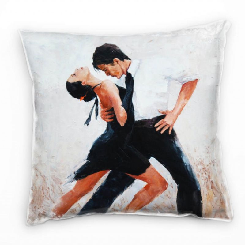 Abstrakt, Tango, Tänzer, gemalt, schwarz, beige Deko Kissen 40x40cm für Couch Sofa Lounge Zierkissen