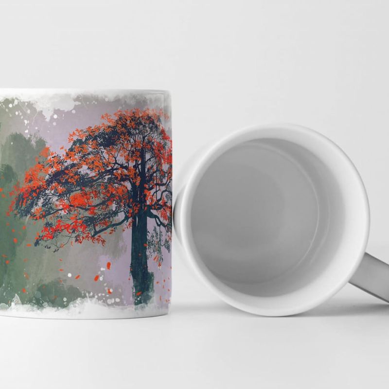 Tasse Geschenk Bild – Einsamer Baum mit roten Blättern