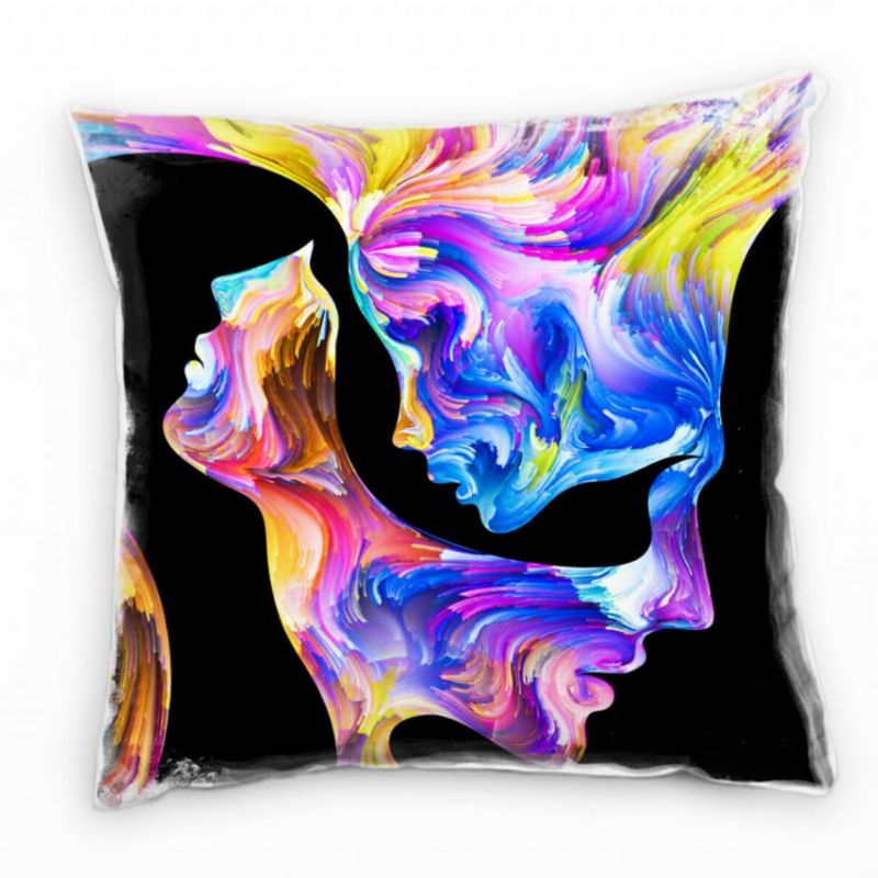 Abstrakt, Gesichter, geschwungen Linien, bunt, schwarz Deko Kissen 40x40cm für Couch Sofa Lounge Zie