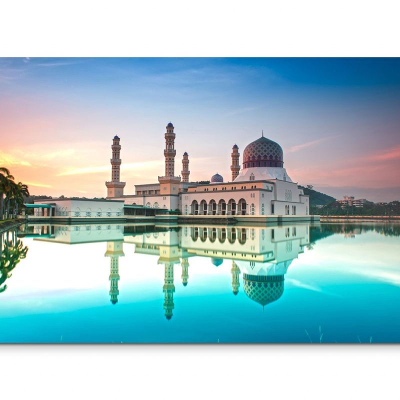 120x80cm Wandbild Moschee Wasser Morgenrot Reflexion