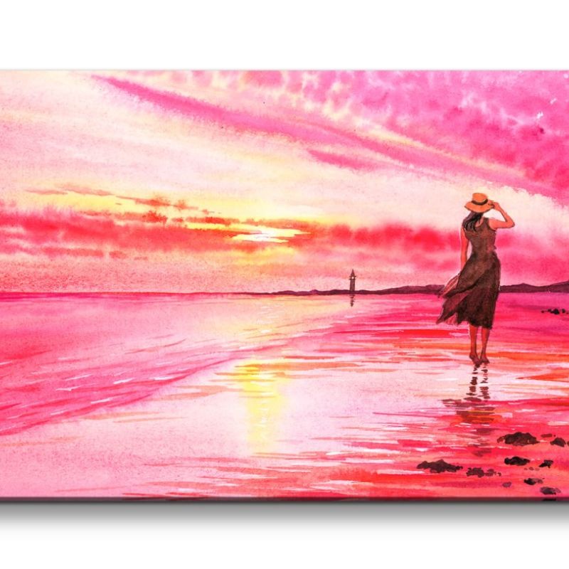 Leinwandbild 120x60cm Schöne Frau am Strand Fantasievoll Romantisch Kunstvoll