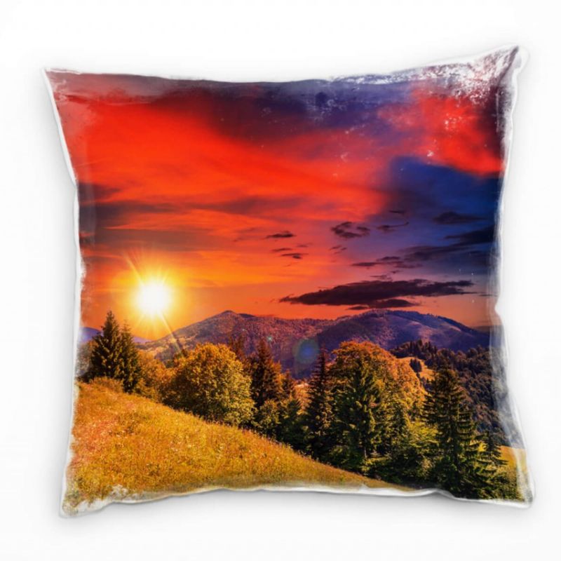 Landschaft, rot, grün, braun, Sonnenuntergang  Deko Kissen 40x40cm für Couch Sofa Lounge Zierkissen