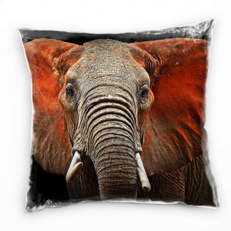 Tiere, Elefant, grau, schwarz, orange Deko Kissen 40x40cm für Couch Sofa Lounge Zierkissen