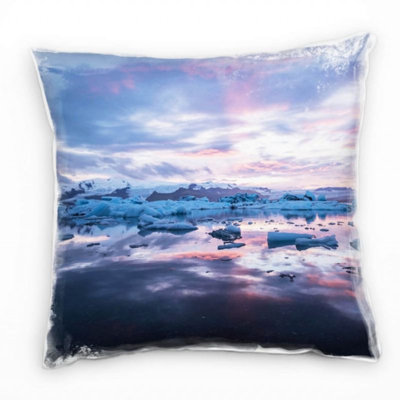 Winter, Eisschollen, Sonnenuntergang, grau, orange Deko Kissen 40x40cm für Couch Sofa Lounge Zierkis