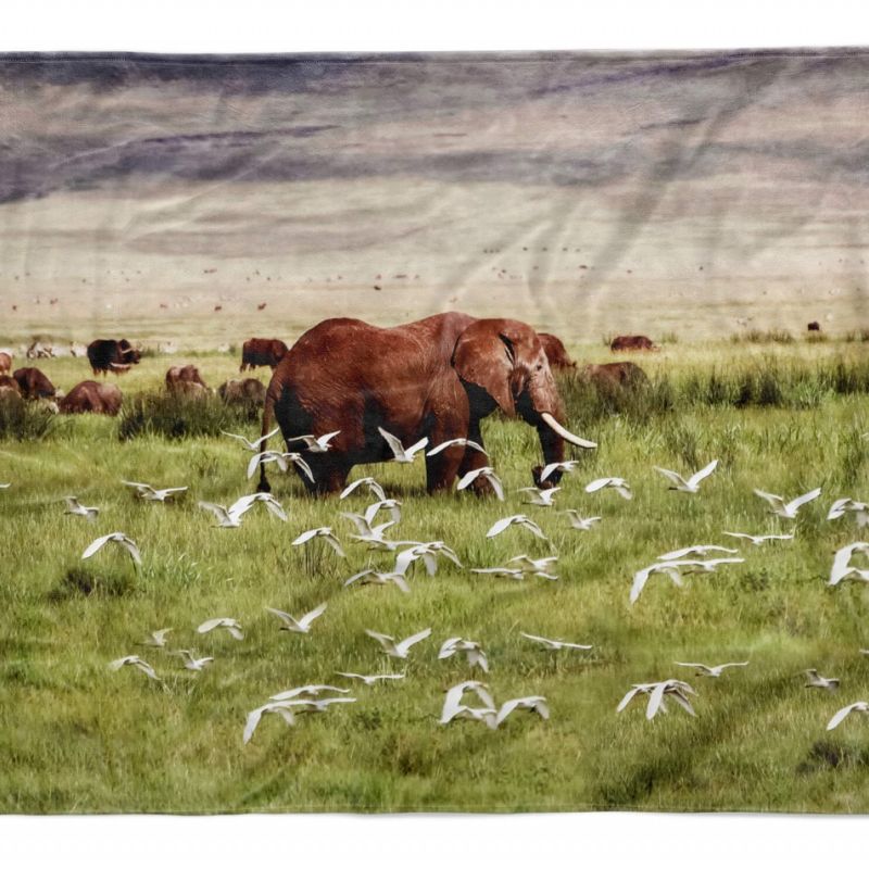 Handtuch Strandhandtuch Saunatuch Kuscheldecke  mit Tiermotiv Elefant Afrika Nat